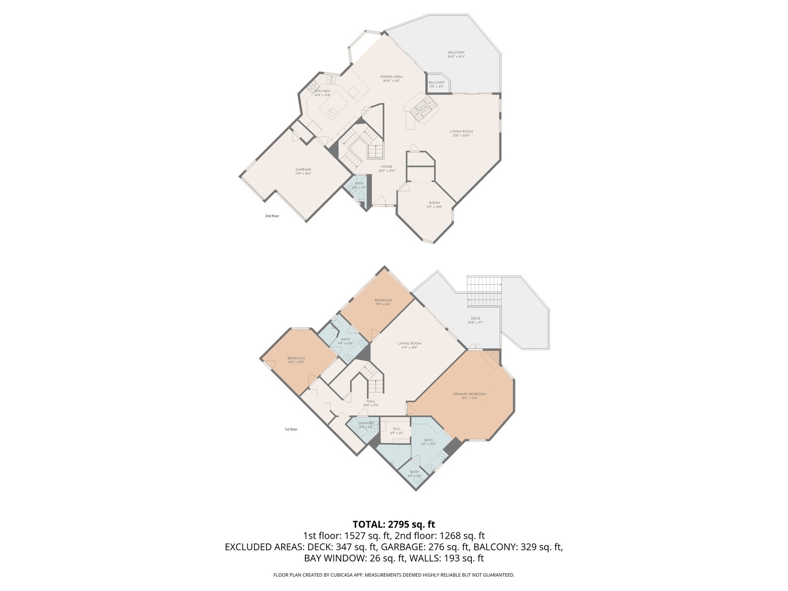 Both levels of the home with room dimensions and the original measurement notes
